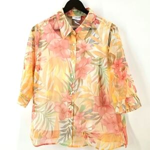Bon Worth Women's XSP  2pc Coord Multi Color Floral Button Front V-neck Blouse